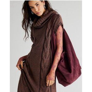 Free People Women’s On A Cloud Brown Long Boho Knit Sweater Dress Size Large